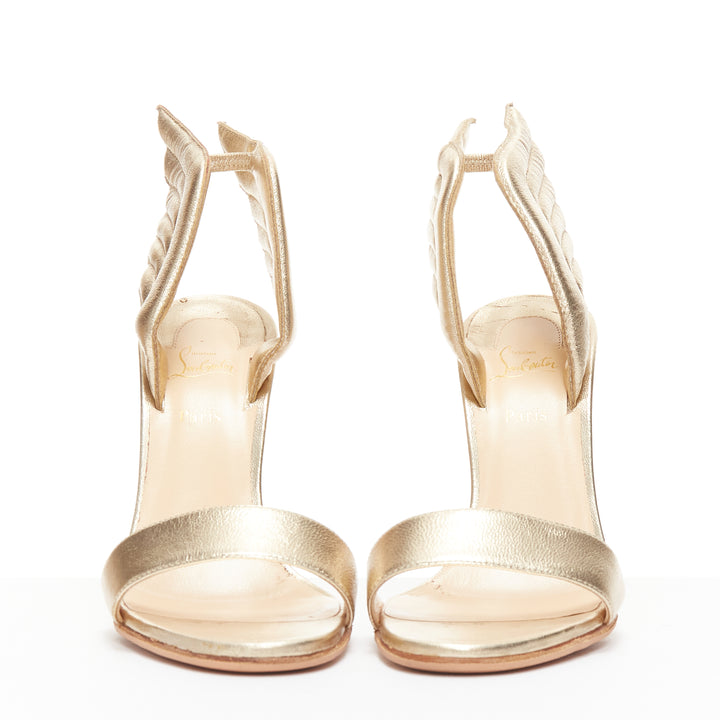 CHRISTIAN LOUBOUTIN Samotresse 100 metallic gold winged heel sandal EU38.5
