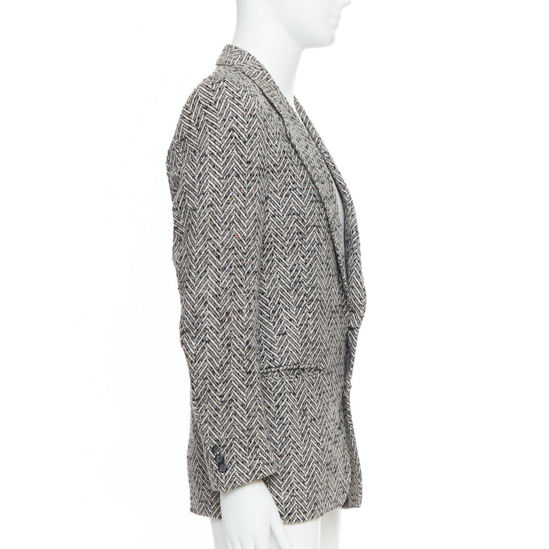 YVES SAINT LAURENT Vintage black grey colourful chevron tweed blazer jacket