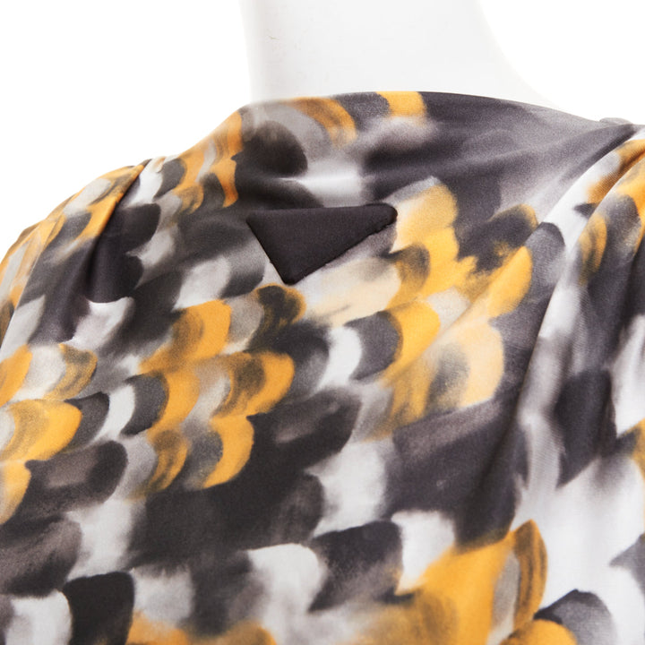 rare PRADA 2023 Runway yellow black viscose silk abstract train gown IT40 S