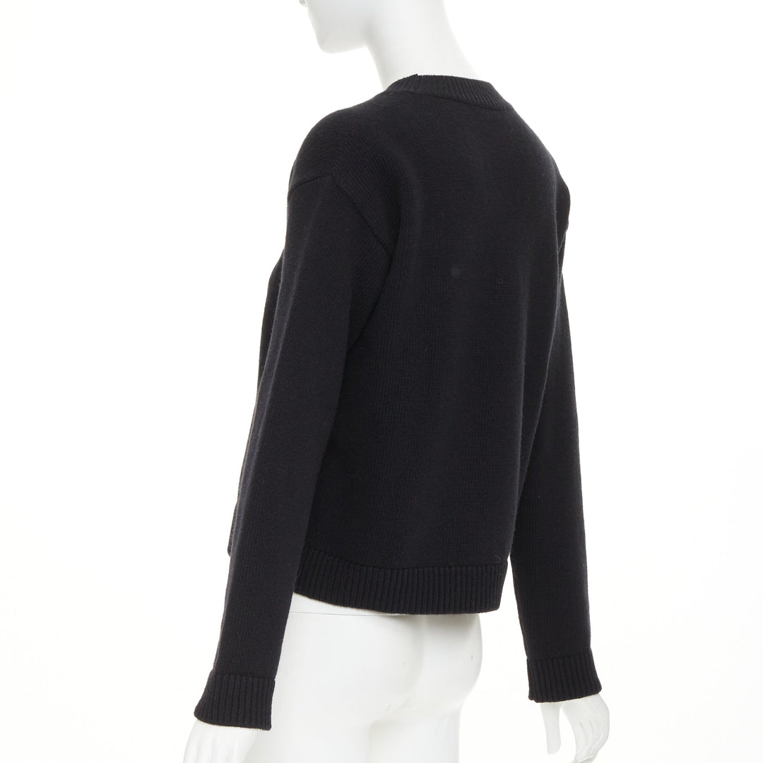 GUCCI black white wool block logo intarsia crew neck pullover sweater S