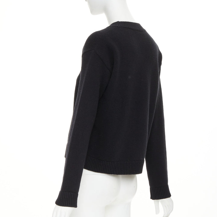 GUCCI black white wool block logo intarsia crew neck pullover sweater S