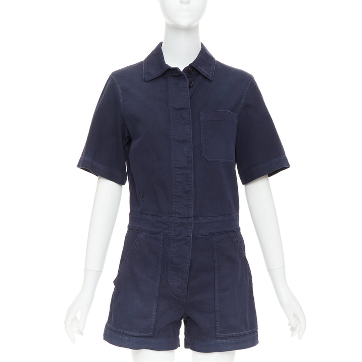 CHRISTIAN DIOR navy cotton CD bee cargo playsuit romper FR34 XS