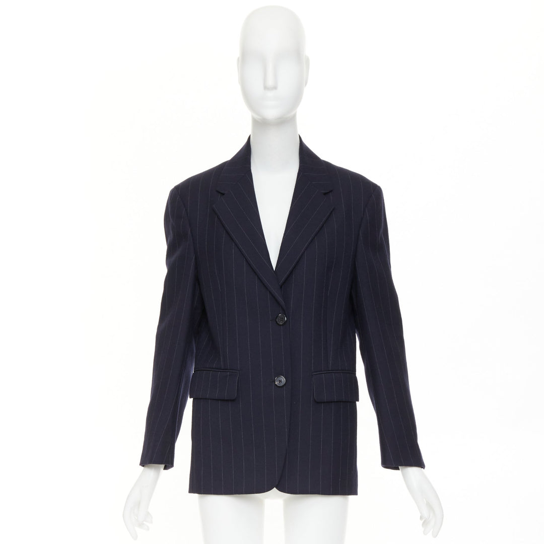 PRADA 2021 navy pinstripe virgin wool single-breasted boxy blazer jacket IT38 XS