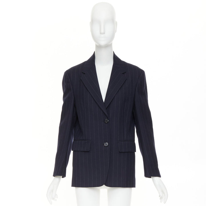 PRADA 2021 navy pinstripe virgin wool single-breasted boxy blazer jacket IT38 XS