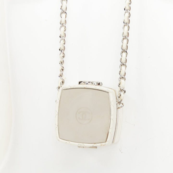 CHANEL 21K Make Up Box Mirror Compact white goatskin minaudiere clutch