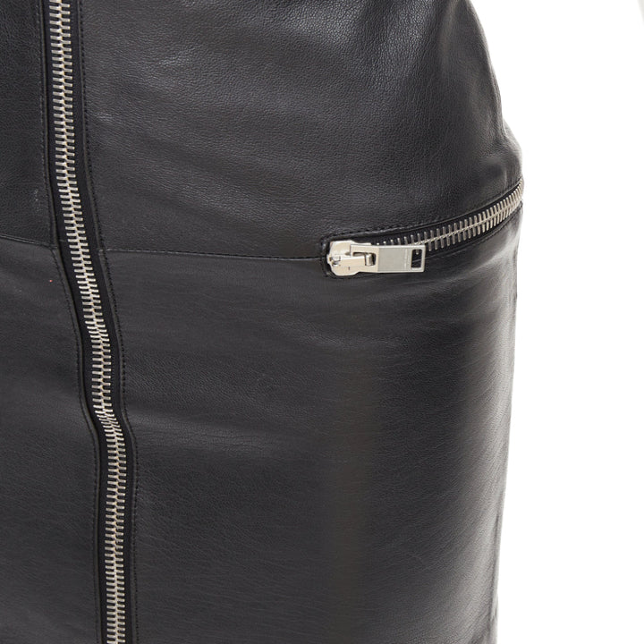 SAINT LAURENT 2014 lambskin leather exposed silver zip high waist skirt FR 34 XS