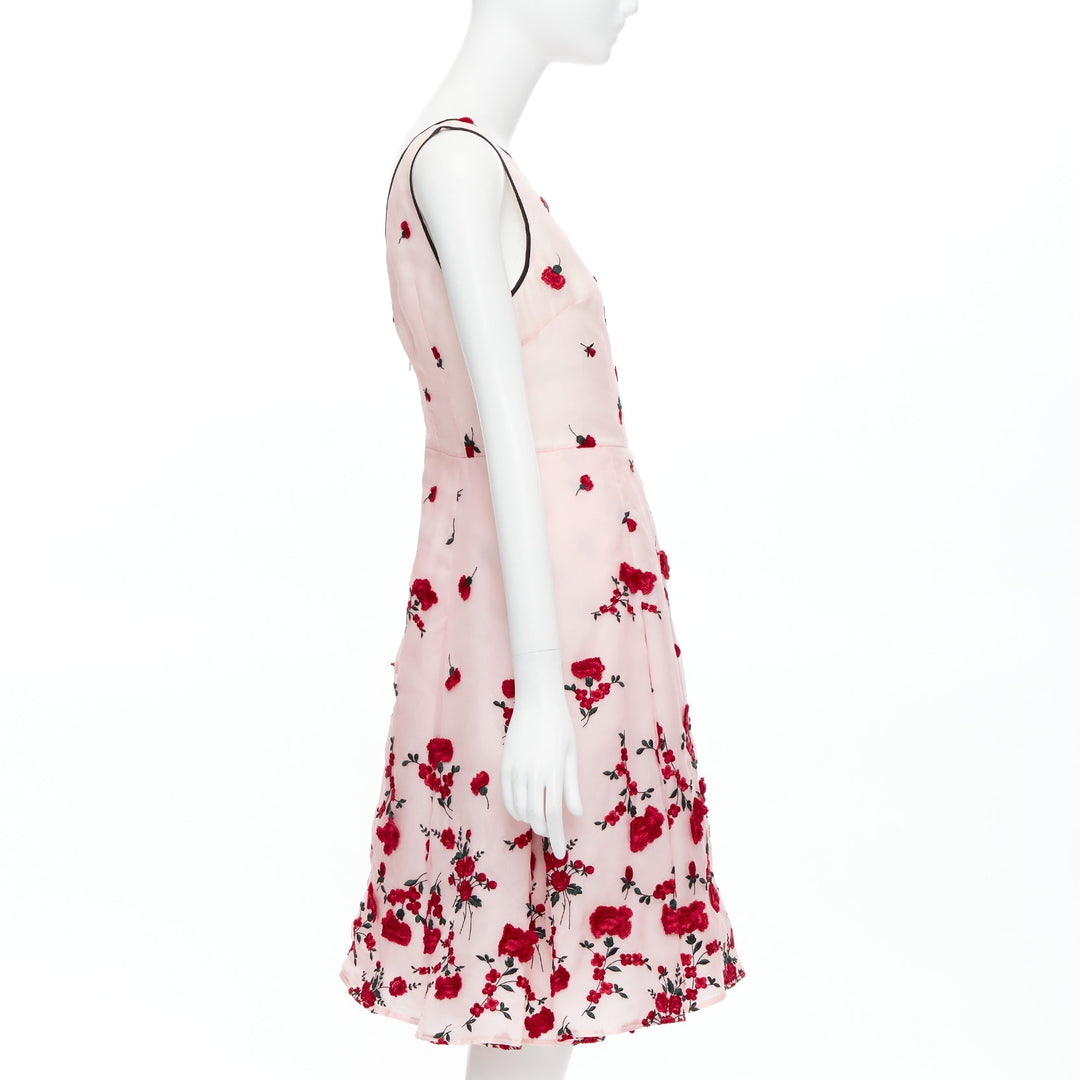 OSCAR DE LA RENTA 2016 pink red degrade carnation rose embroidered dress US4 S