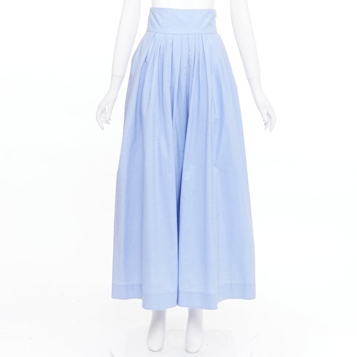 ROSIE ASSOULIN light blue cotton cut out back pleated midi full skirt US0 XS