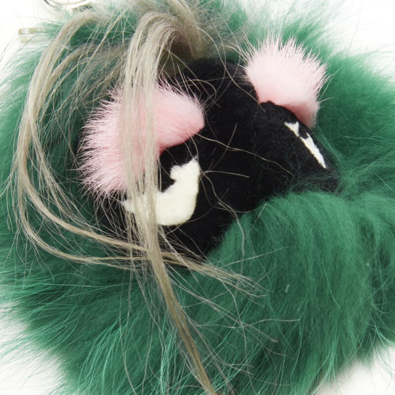  mannequin wearing Fendi Monster Bug Green Fur Key Chain in Size  | Available at JHROP