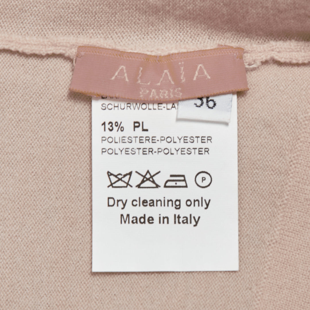 ALAIA blush beige virgin wool blend mini buttons classic cropped cardigan FR36 S