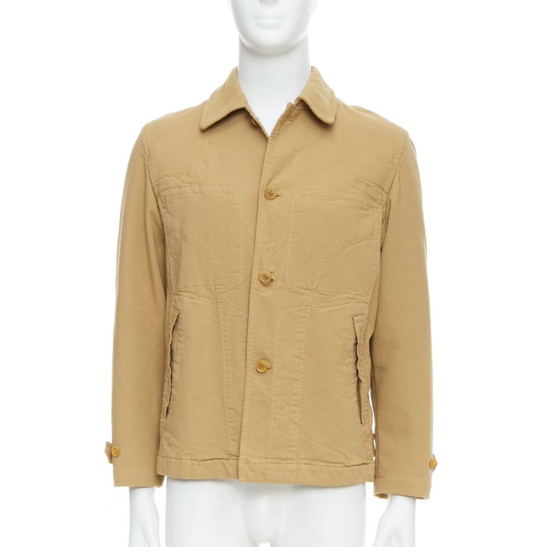 Male mannequin wearing Comme Des Garcons Homme Beige Feels like cotton Men Coat in Size  | Available at JHROP