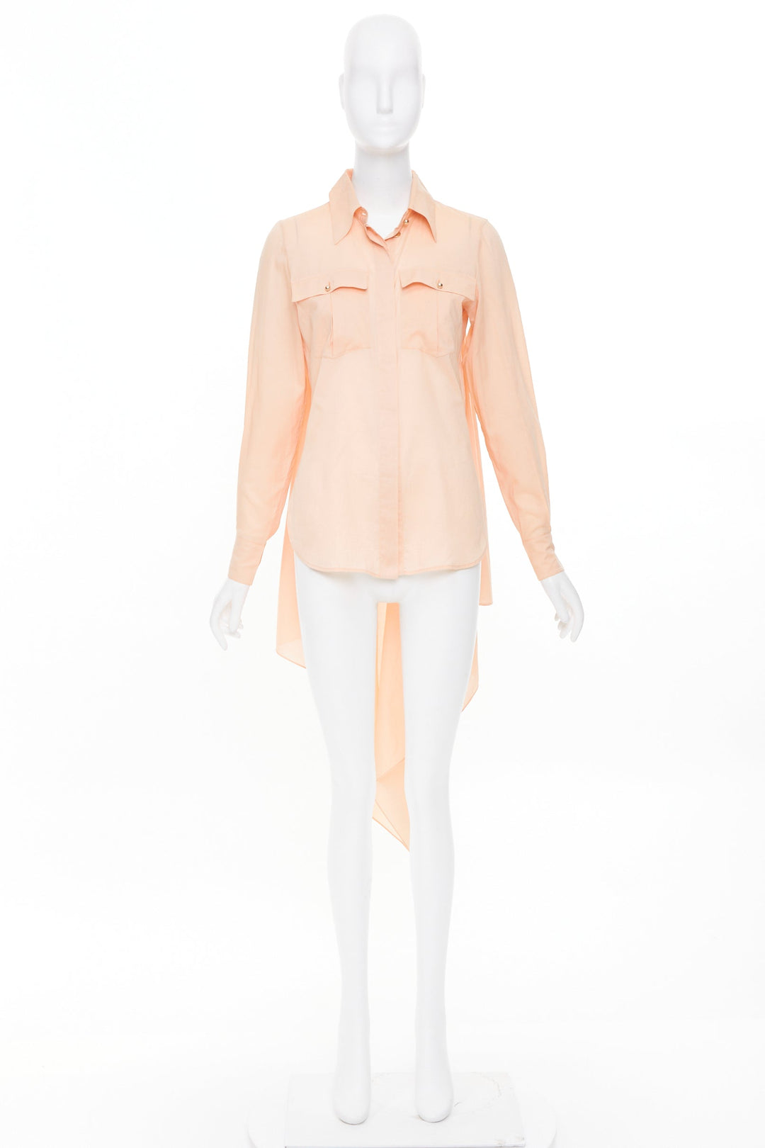 CHANEL 2017 Runway peach cotton cape trailing high low flap pocket shirt FR34 XS