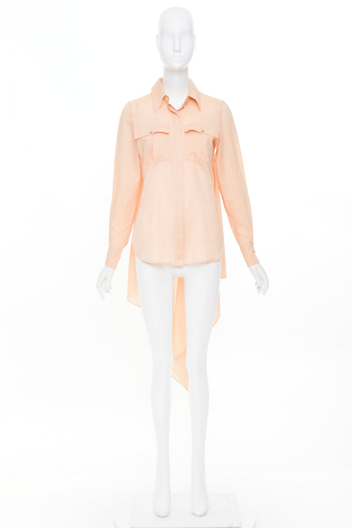 CHANEL 2017 Runway peach cotton cape trailing high low flap pocket shirt FR34 XS