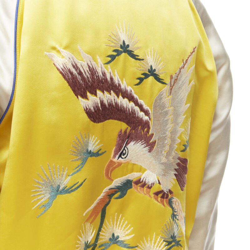 Runway SAINT LAURENT 2018 Reversible yellow blue bird embroidery bomber EU50