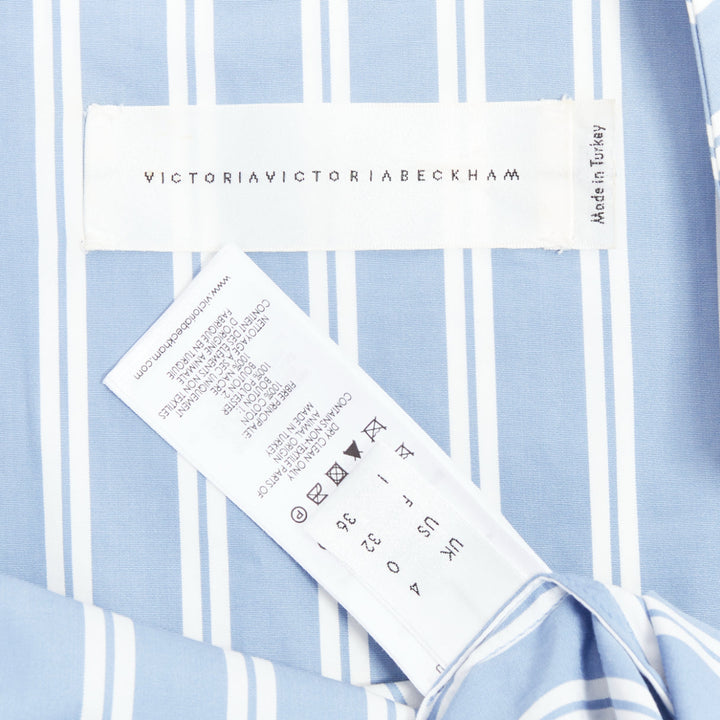 VVB VICTORIA BECKHAM blue white cotton striped tie shirt dress UK4 XXS