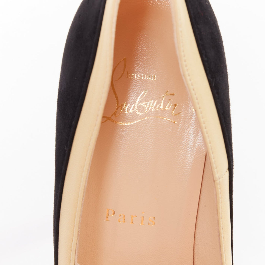 CHRISTIAN LOUBOUTIN Mago 140 black suede nude tri-tone platform pumps EU37