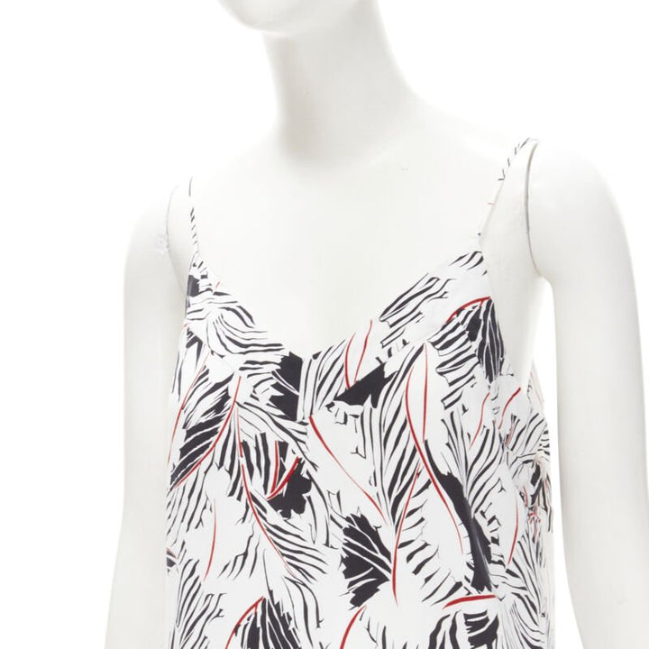 EQUIPMENT FEMME 100% silk white black red graphic print asymmetric slip dress S