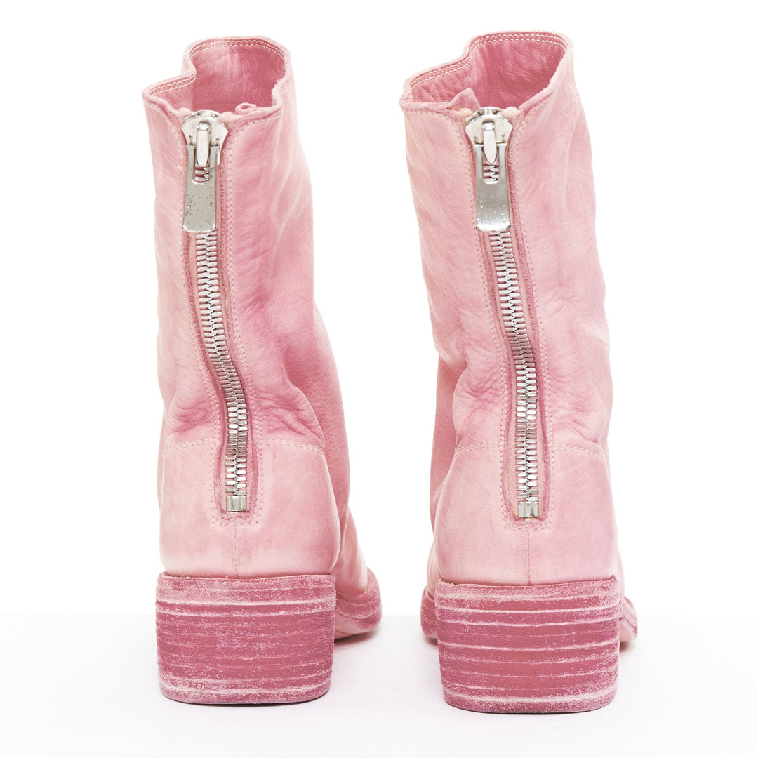 GUIDI Ink pink bubblegum distressed leather back zip block boots EU37