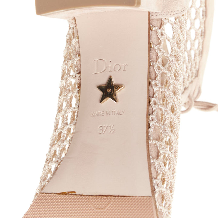 DIOR 2019 Naughtily-D beige suede net mesh lace up block ankle boots EU37.5