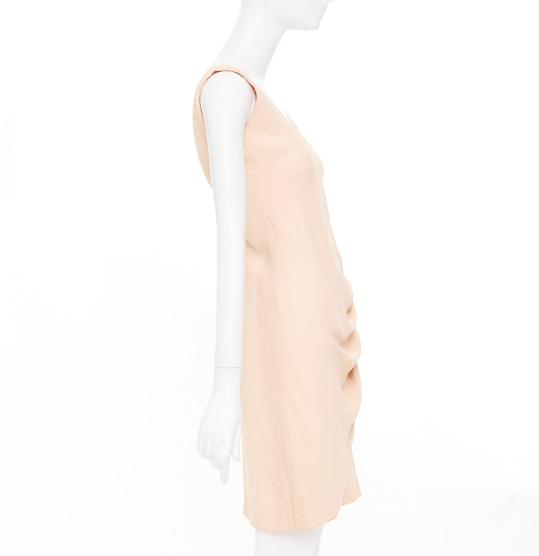 EMPORIO ARMANI nude silk blend wide strap side drape asymmetric dress IT38 XS