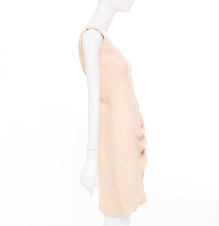 EMPORIO ARMANI nude silk blend wide strap side drape asymmetric dress IT38 XS