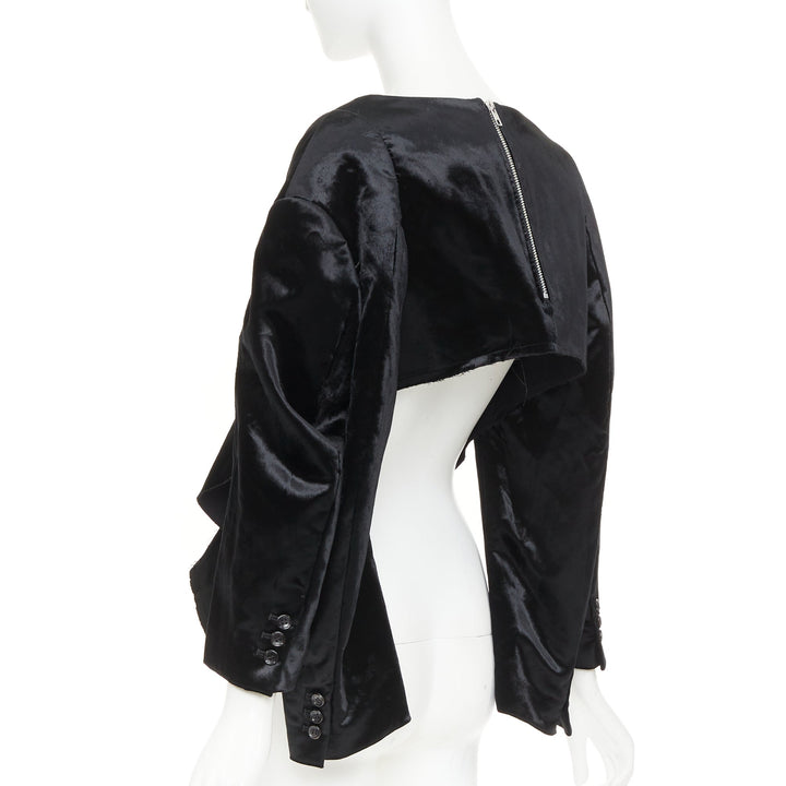 COMME DES GARCONS 2019 black velvet multi sleeves wide neck cut out crop top XS
