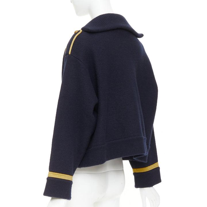 CELINE Cropp Military Vareuse wool gold trim Triomphe sailor collar pullover M
