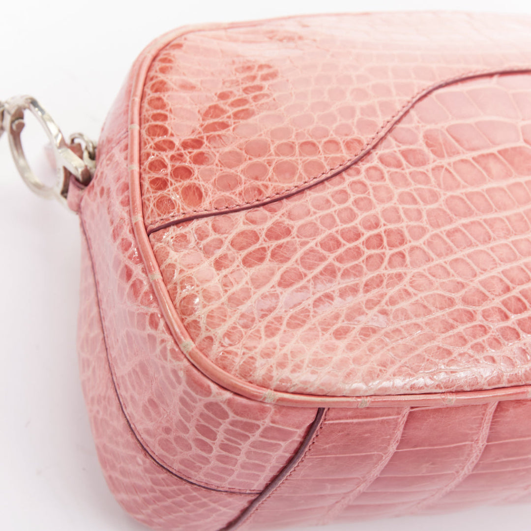 rare PRADA Vintage glossy pink scaled leather silver clasp chain shoulder bag