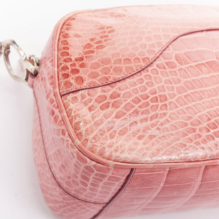rare PRADA Vintage glossy pink scaled leather silver clasp chain shoulder bag