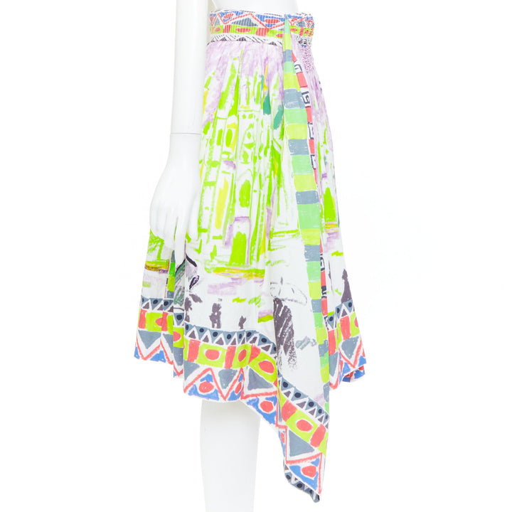 PRADA 2018 Runway Lisbon postcard print abstract geometric wrap skirt IT36 S