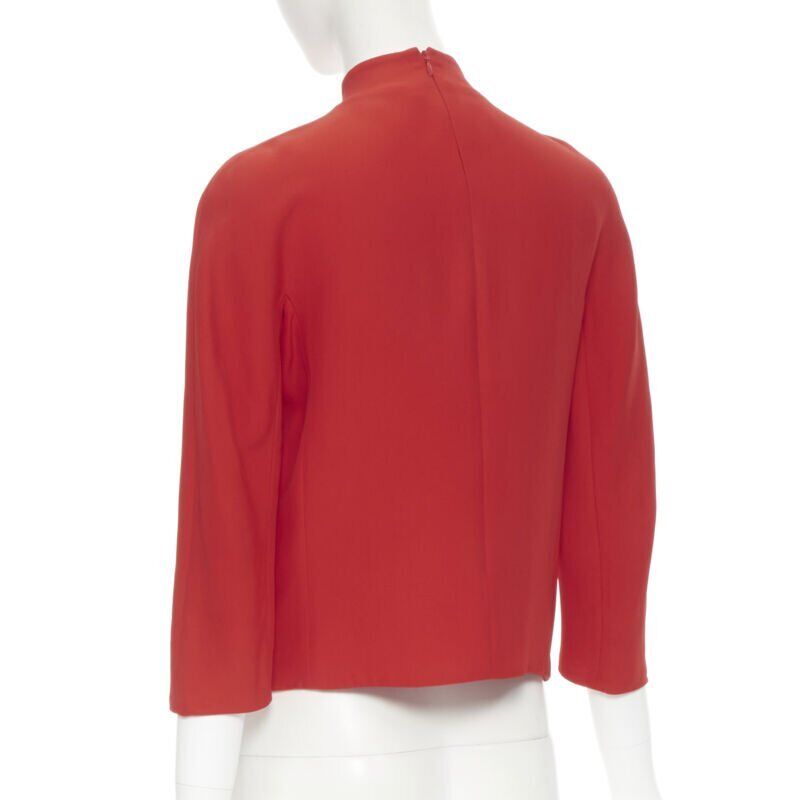 RALPH LAUREN red viscose crepe silk lined mock neck 3/4 sleeve top US0 XS