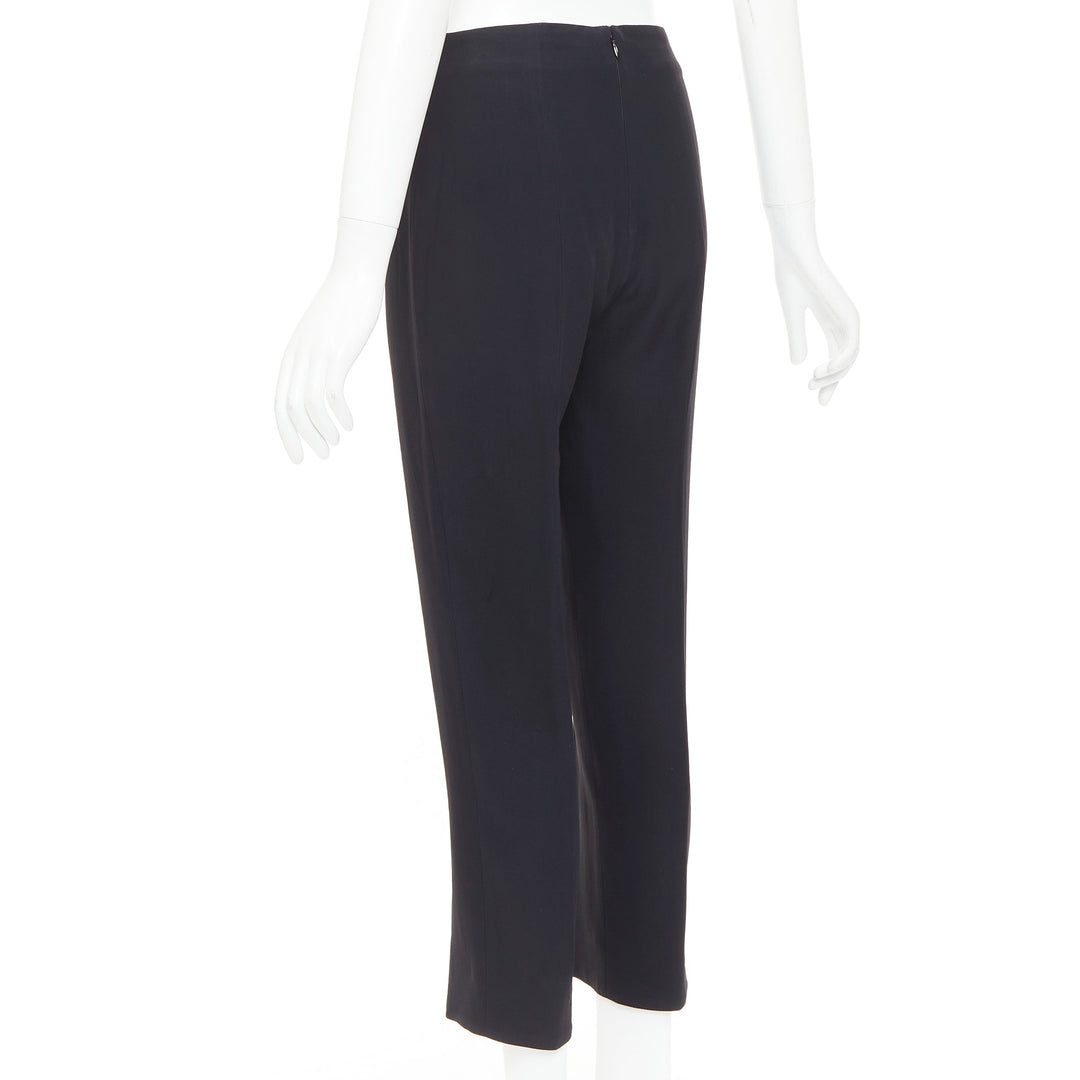 ALEXANDER MCQUEEN black silky slit front high waisted cropped pants IT40 S