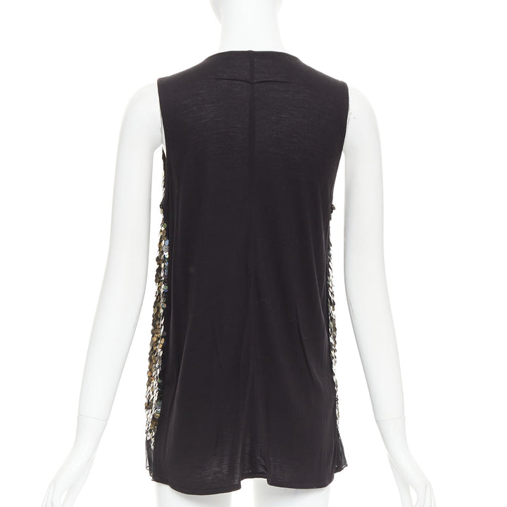 GIVENCHY black sheer silk lined iridescent sequinned illusion top L