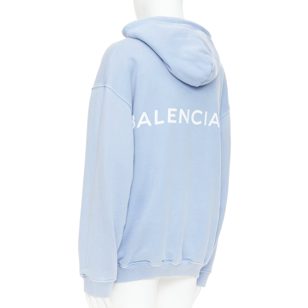 BALENCIAGA 2017 Demna light blue cotton phone kangaroo pocket logo hoodie M