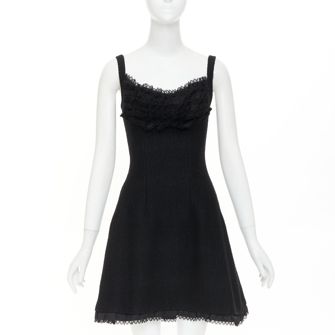 PRADA 2010 Runway black lace trim tiered bustier wool blend mini dress – JHROP
