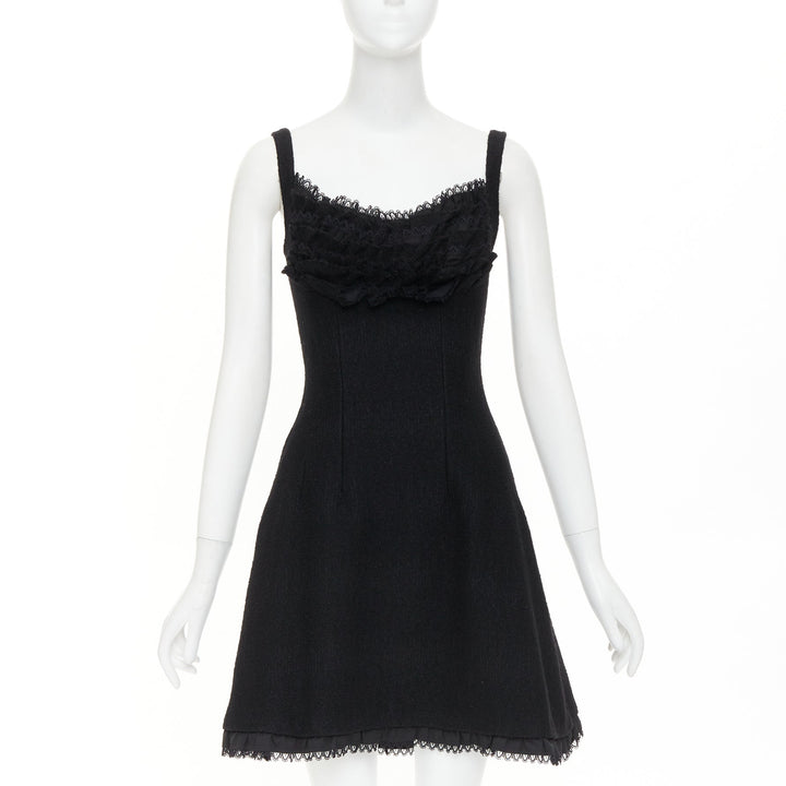 PRADA 2010 Runway black lace trim tiered bustier wool blend mini dress IT40 S