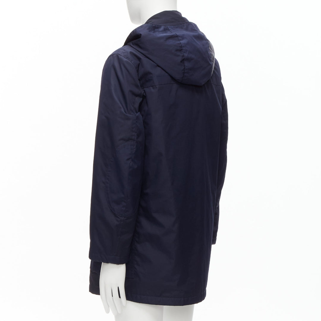 GUCCI 2012 navy nylon brown toggle hooded anorak jacket coat IT48 M