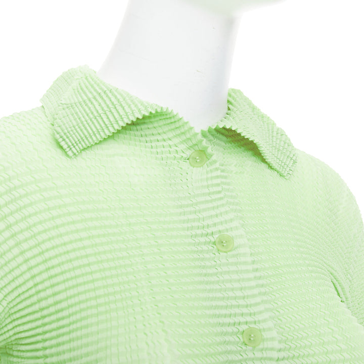 ISSEY MIYAKE lime green crinkle pleated button down top cardigan M