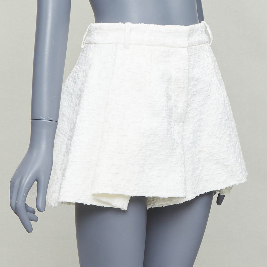 THE MANNEI cream floral cotton jacquard high waisted flare shorts IT36 XXS