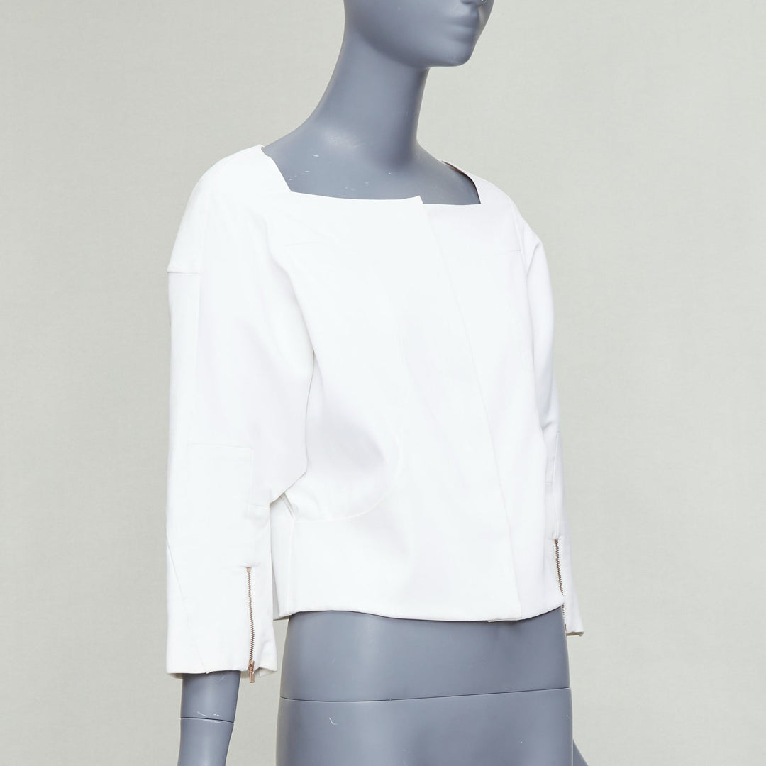 CHLOE white cotton batwing square collar zip cuff crop jacket FR36 S