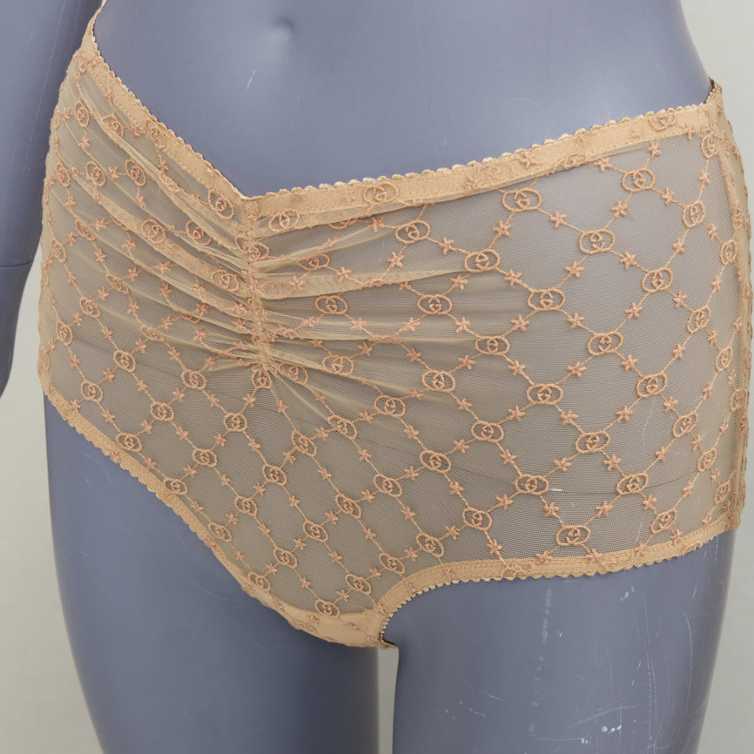 GUCCI Alessandro Michele GG Star nude monogram embroidered tulle lingerie set S