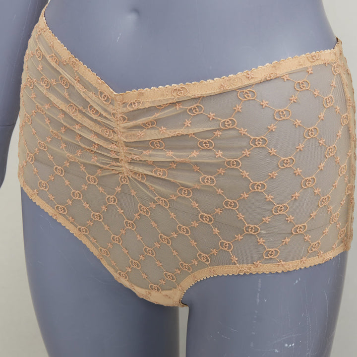GUCCI Alessandro Michele GG Star nude monogram embroidered tulle lingerie set S