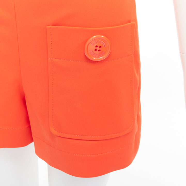 MOSCHINO bright orange oversized buttons high waist wide leg shorts IT38 XS