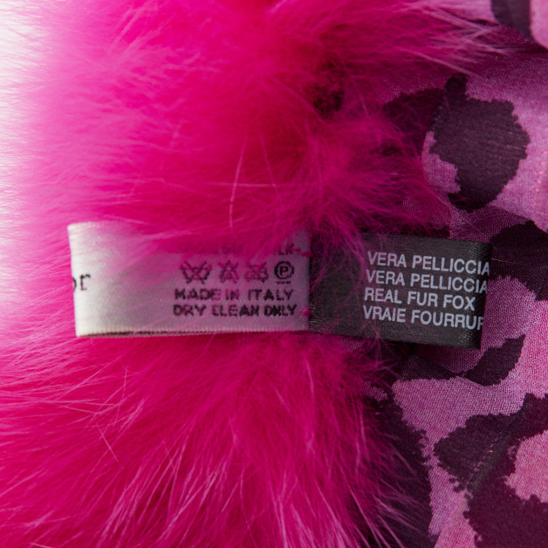 rare CHRISTIAN DIOR John Galliano 2005 Vintage pink fur leopard silk panel shawl