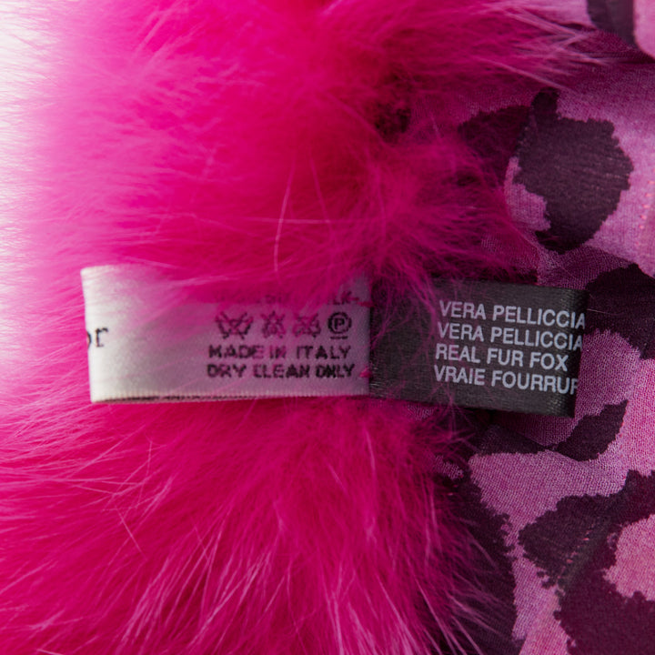 rare CHRISTIAN DIOR John Galliano 2005 Vintage pink fur leopard silk panel shawl