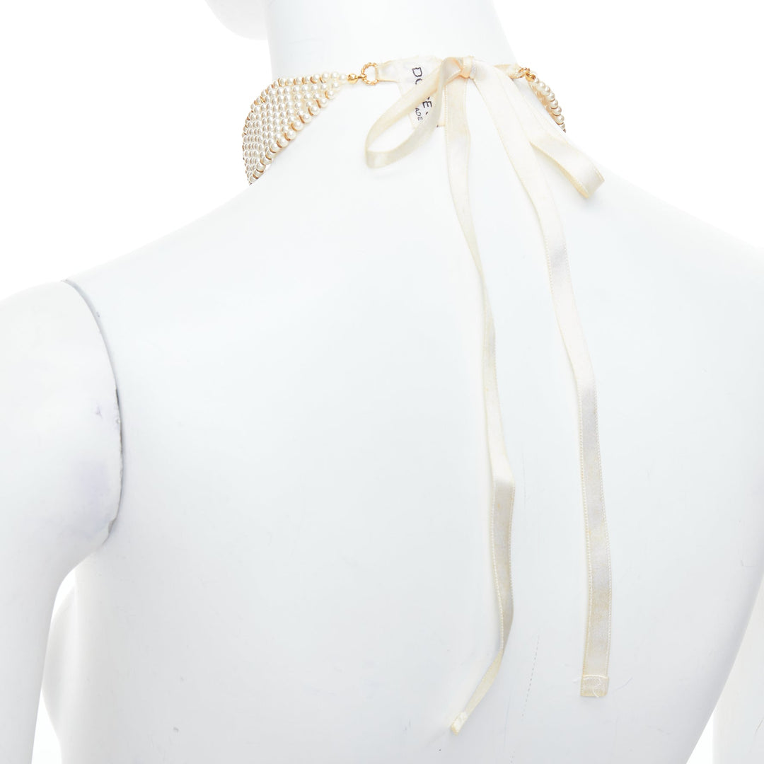 DOLCE GABBANA 1993 Vintage pearl crucifix cross tie back choker necklace