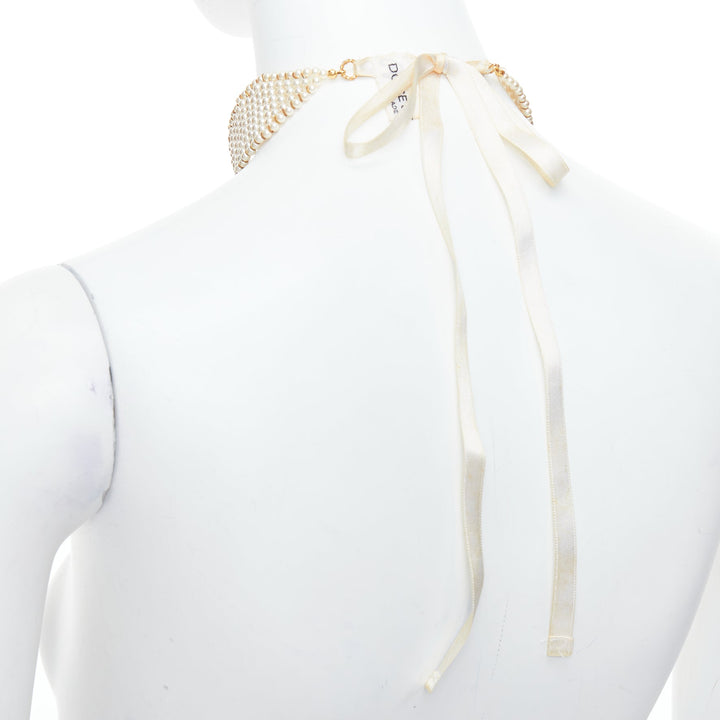 DOLCE GABBANA 1993 Vintage pearl crucifix cross tie back choker necklace