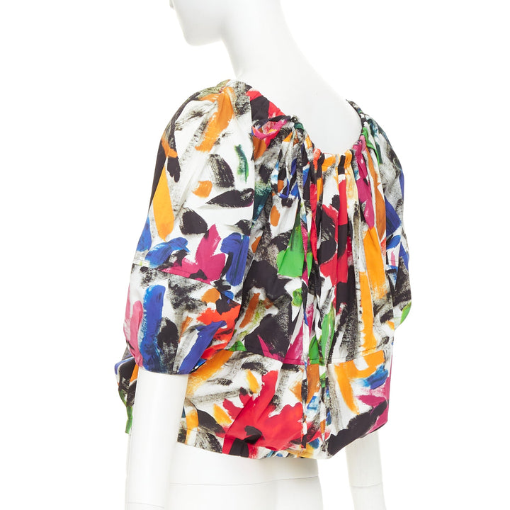 MARNI 2020 multicolored cotton abstract brushstroke print puff sleeve top IT40 S