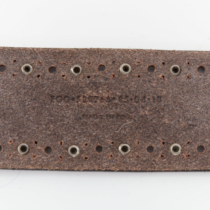 SAINT LAURENT brown leather silver studs eyelet buckle belt 85cm