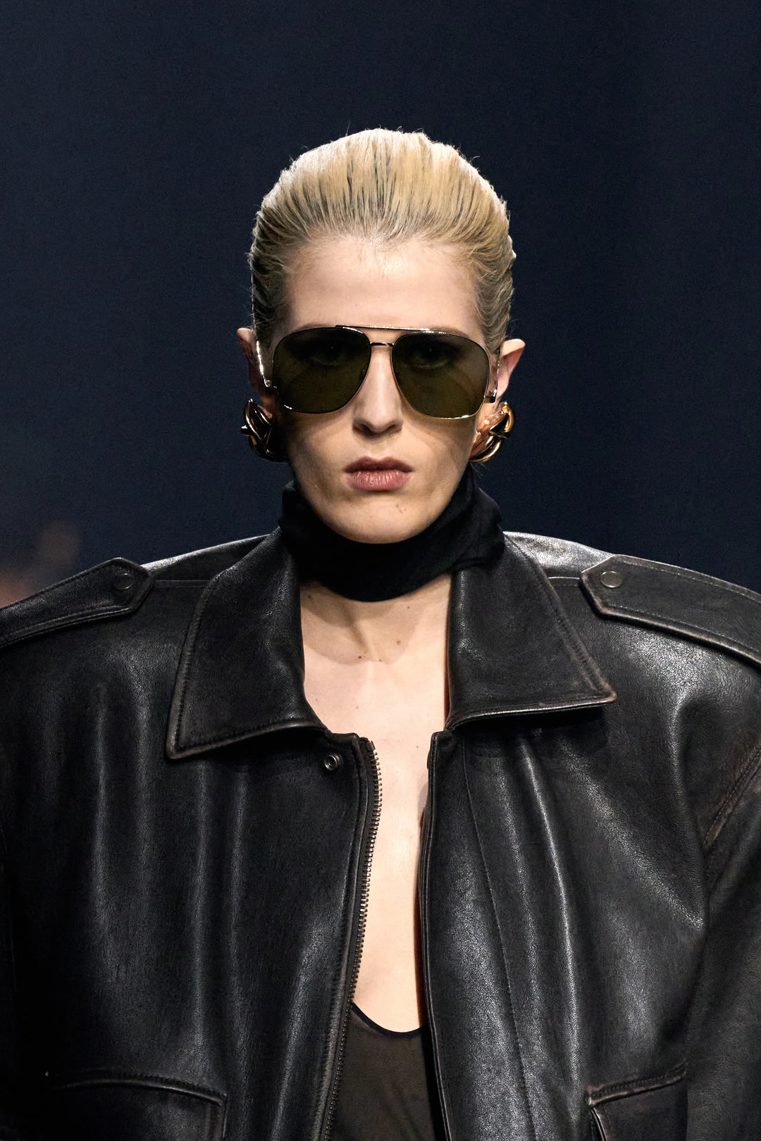 rare SAINT LAURENT 2023 Runway black cow oversized aviator bomber jacket FR38 M